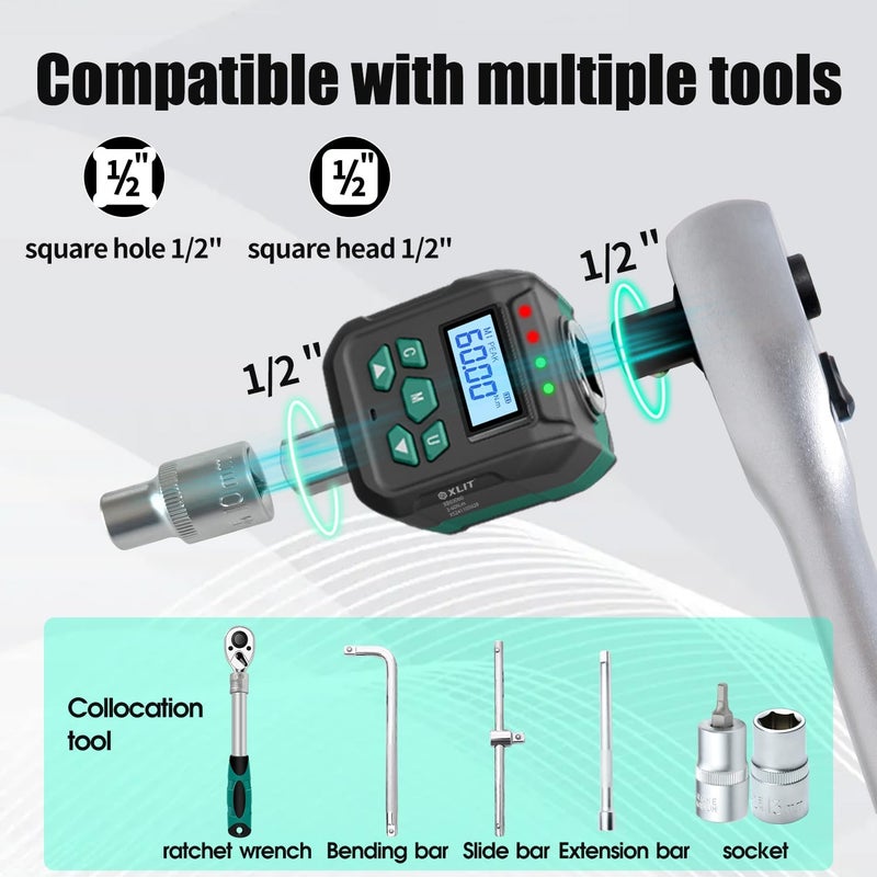 X-Lite Digital Torque Wrench Adapter Set with 1/4" & 3/8" Sockets - 1/2" Drive, ±2% Accuracy (2.2-44.2 ft-lb), Overload Alerts, Ratchet/Breaker Bar Compatible - Automotive, Motorcycle, Bike - Image 5